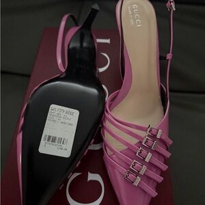 Gucci Pink Multi-Strap Pointed Slingback Heels